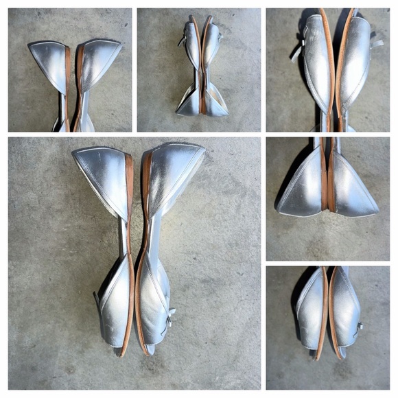 PRADA METALLIC SILVER LEATHER OPEN TOE FLATS - Picture 5 of 8